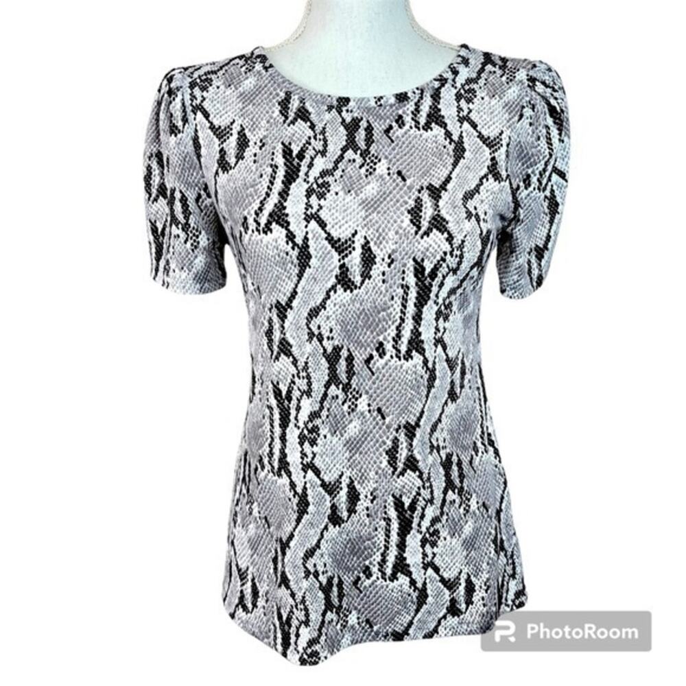 Express Snakeskin Animal Print Stretch Business Casual Office Puff Sleeve Blouse